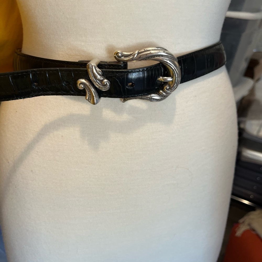 Brighton Black Croc-Embossed Belt with Silver Accents